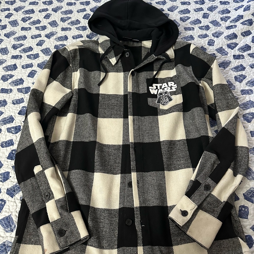 Star Wars Black and Gray Plaid Hooded Flannel